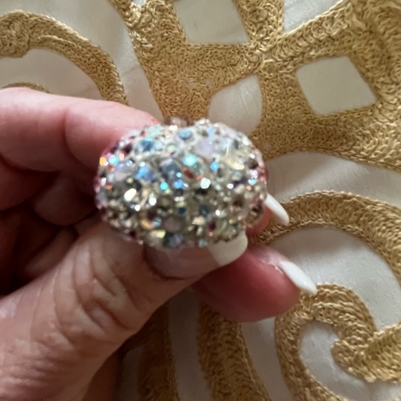 Swarovski Fully Cut Crystal Glitter Pink White Chunky Ring Size 60, US 9 - Picture 2 of 6